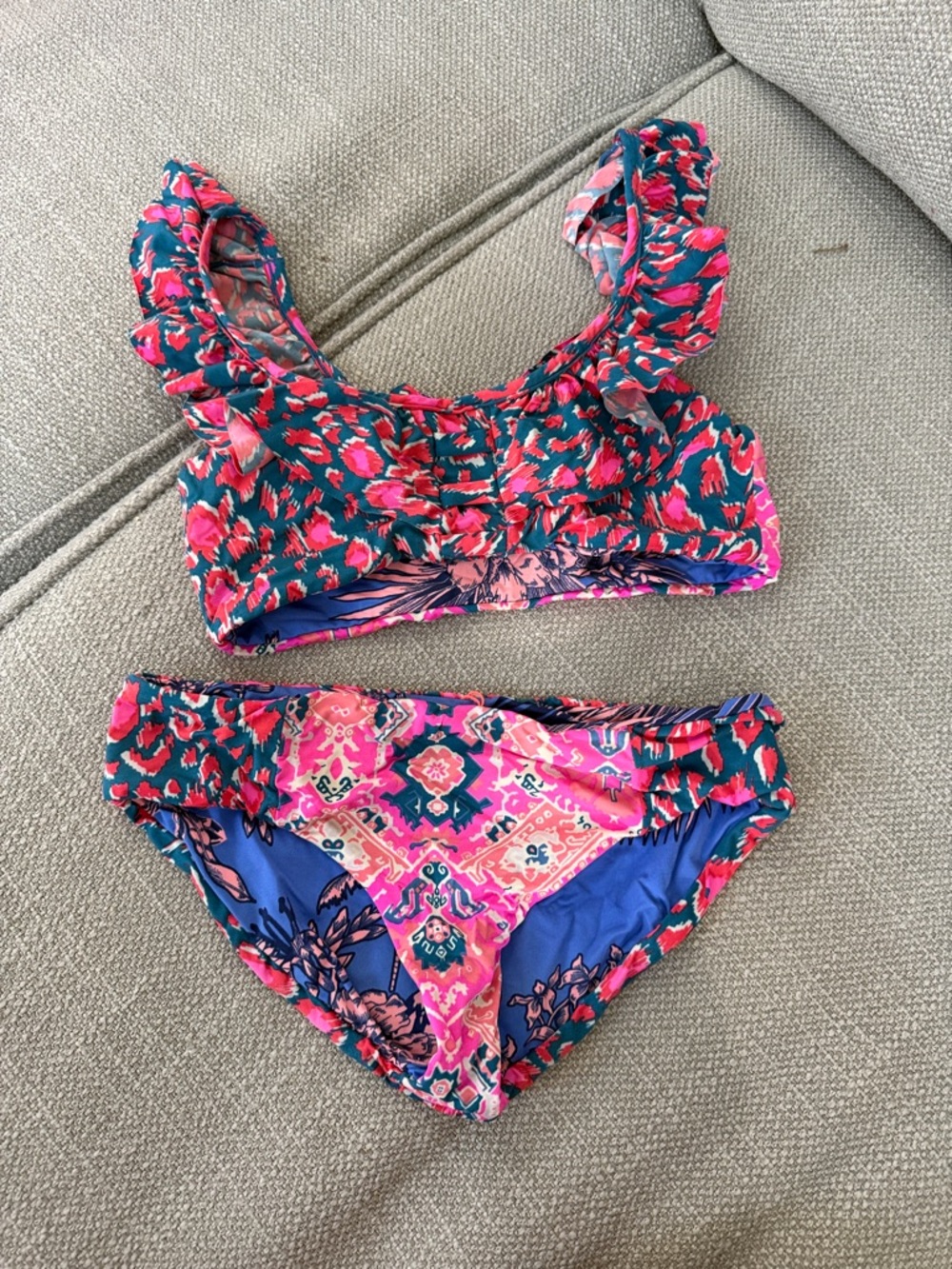 Maaji Girls' Pink & Teal Ruffle Two-Piece Swim Set